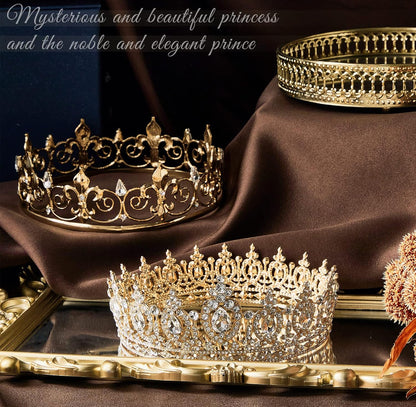 2 STUKS Tuisblad Koning Kroon Metaal Kristal Koninklike Tiara Kroon vir Mans Vroue Bruidegom Bruid Prinses Trou Halloween