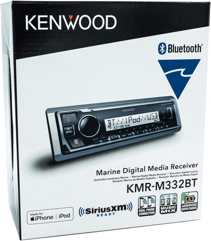 KENWOOD KMR-M332BT Motor- en mariene-stereo - Enkele DIN, Bluetooth-oudio, USB MP3, Aux-in, AM FM-radio SiriusXM-gereed, Weerbestand, Veelkleurige beligting