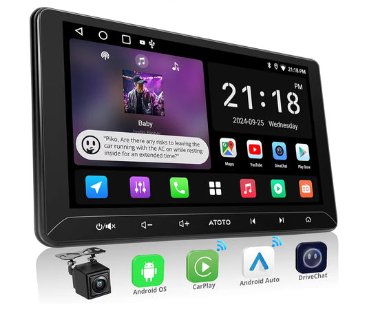 10" Double Din Car Stereo w/ Backup Camera, Wireless CarPlay & Android Auto, GPS Navigation, WiFi/Bluetooth/USB, 24-Band EQ DSP/FM/LRV, MirrorLink