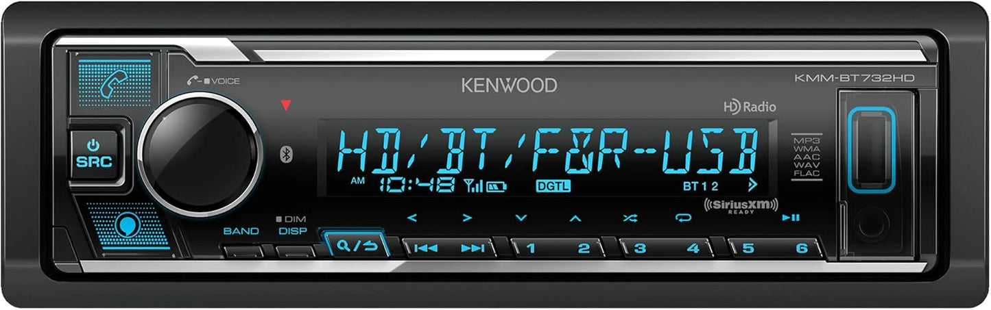 Autoradio Bluetooth KENWOOD KMM-BT732HD avec port USB, radio AM/FM, lecteur MP3, écran LCD multicolore, radio HD, façade amovible, Amazon Alexa intégré, compatible avec le tuner SiriusXM