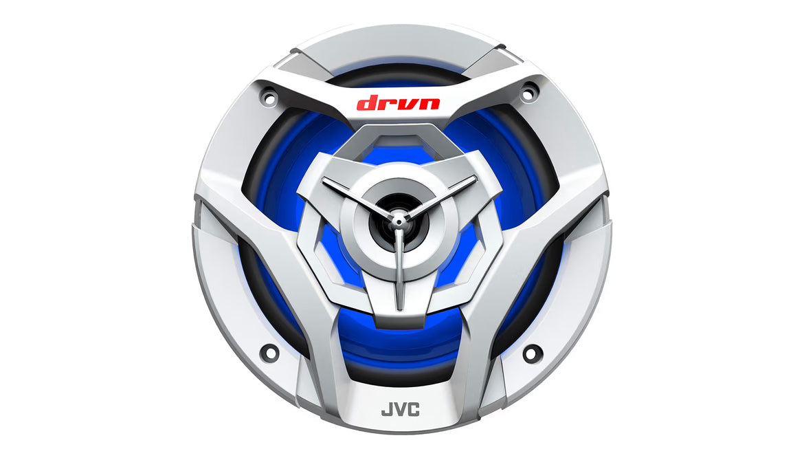 JVC CS-DR620MBL 6.5 Duim Motor & Marine, Motorsports, Motor Klank Stereo 2-rigting Luidsprekers met Koel Ingeboude RGB LED Liggie, Weervas IPX5, 260 Watt, UV Beskermde Roosters Ingesluit - Swart