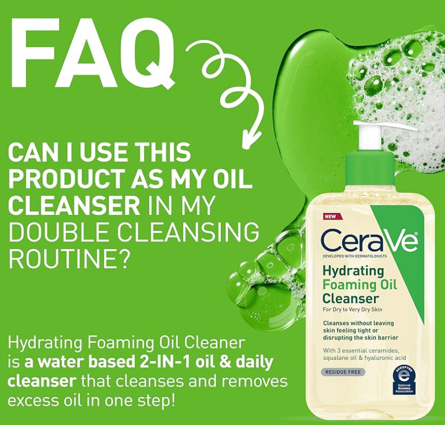 CeraVe Hydrating Foaming Oil Cleanser, Moisturizing Cleanser for Face & Body, Squalane Oil + Hyaluronic Acid For Dry to Very Dry Skin (8 FL Oz)