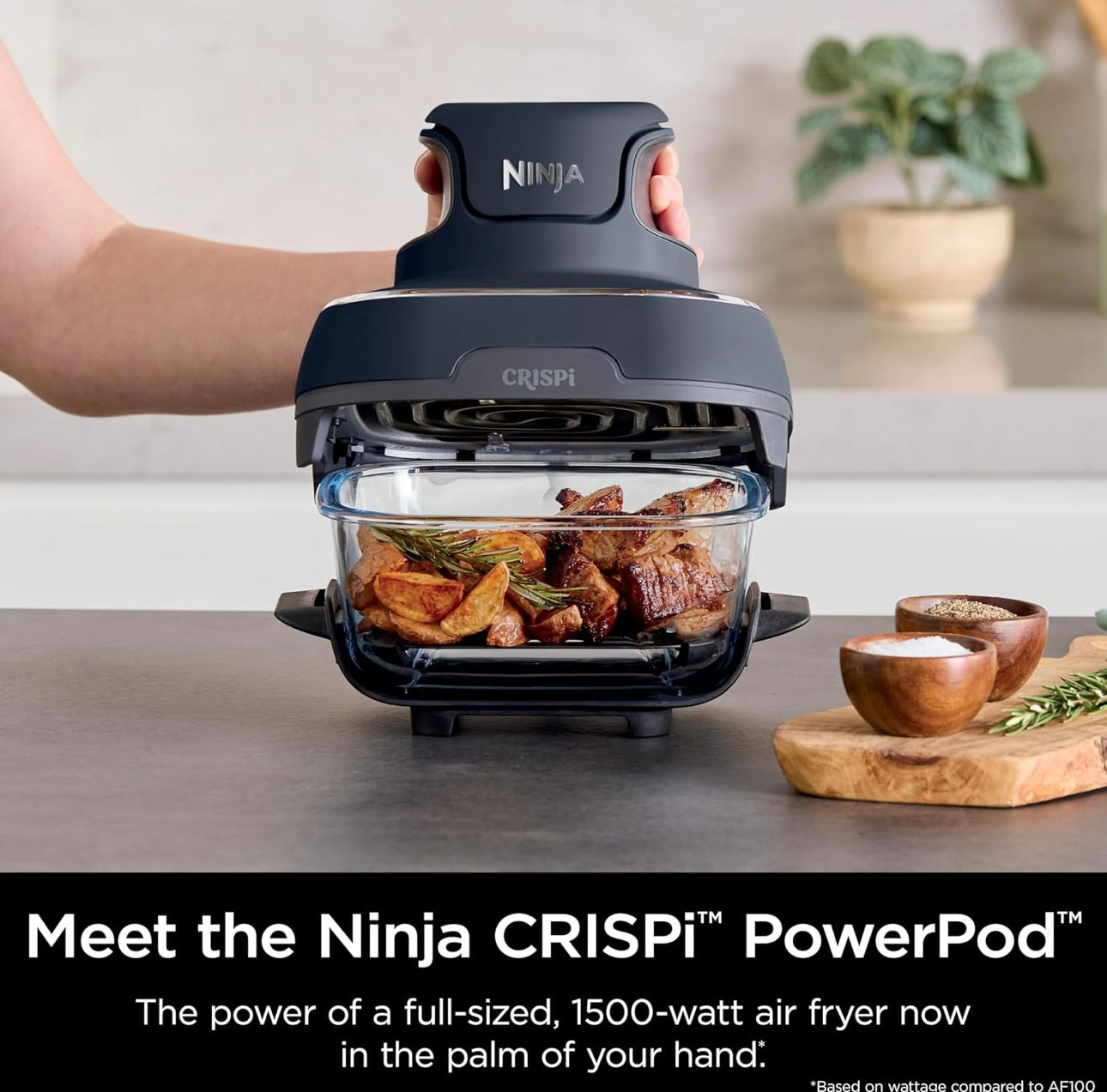 Ninja Crispi 4-in-1 Portable Glass Air Fryer Cooking System, 4QT & 6 Cup Glass Containers with Storage Lids- Cyberspace, FN101GY