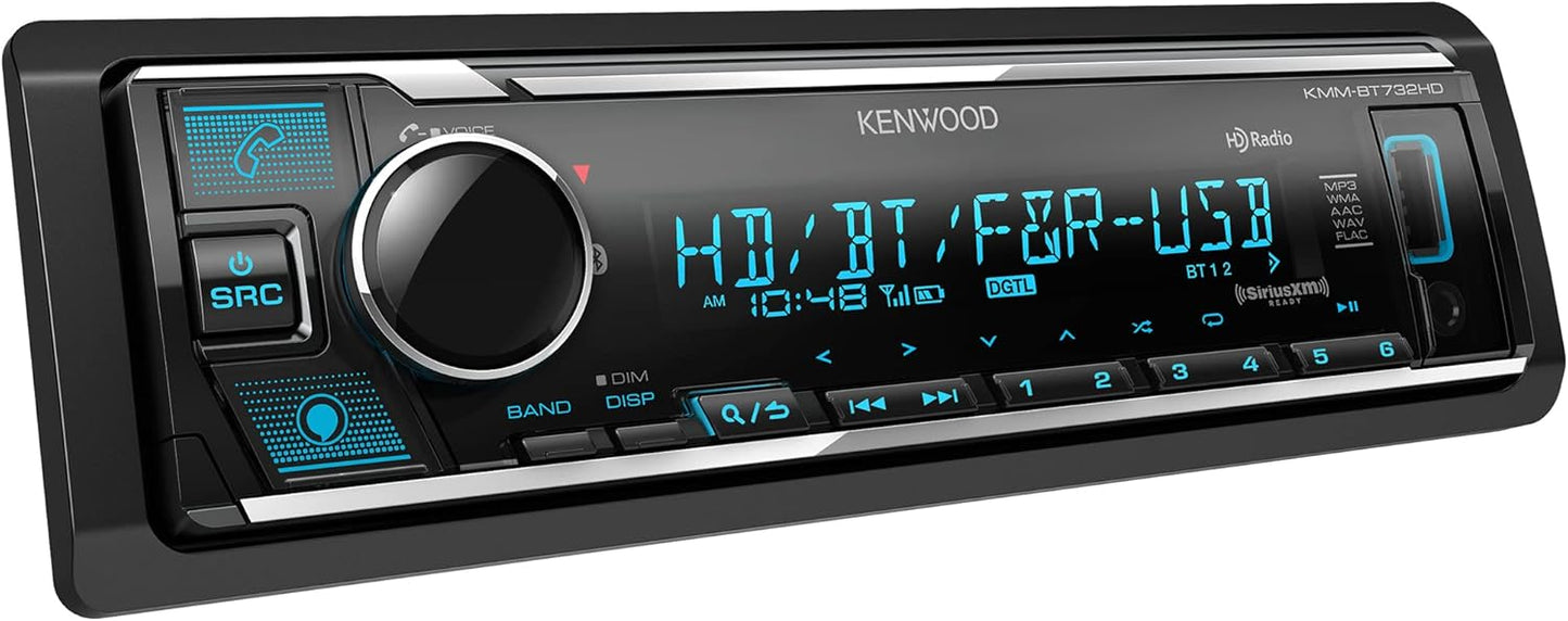 Autoradio Bluetooth KENWOOD KMM-BT732HD avec port USB, radio AM/FM, lecteur MP3, écran LCD multicolore, radio HD, façade amovible, Amazon Alexa intégré, compatible avec le tuner SiriusXM