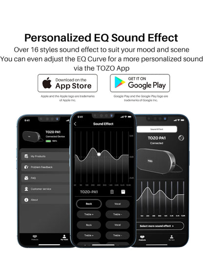 PA1 Bluetooth Portable Speaker Built-in Microphone Stereo Sound, 25H Playtime, IPX7 Waterproof - Matte Black