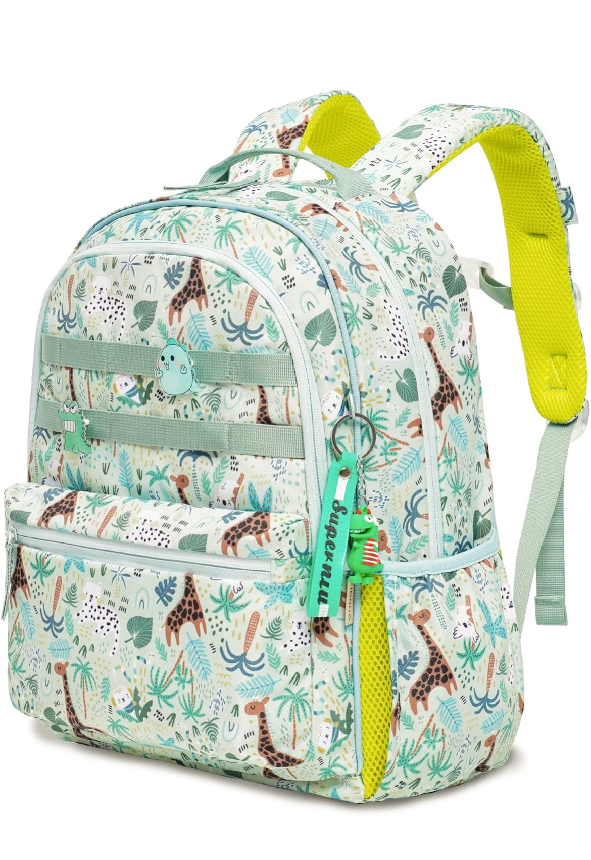 Kids Backpack for School Boys Girls Lightweight Kindergarten Elementary Toddler Backpacks Preschool Bookbags Cute Cartoon Travel Daypack with Chest Strap (L,Green)