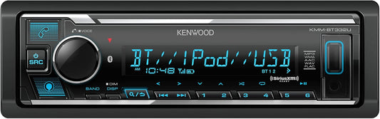 KENWOOD KMM-BT332U Bluetooth Enkel-DIN Motorstereo met USB-poort, AM/FM-radio, MP3-speler, Veelkleurige LCD, Verwyderbare Voorpaneel, Ingeboude Amazon Alexa, Versoenbaar met SiriusXM-ontvanger