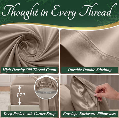 DECOLURE 100% Viscose Derived from Bamboo Sheets King Size - Luxury 6 Pc Naturally Cooling Sheets, Ultra Soft Bed Set - Deep 17" Pockets, Durable Double Stitching, Oeko Tex Standard (Taupe)