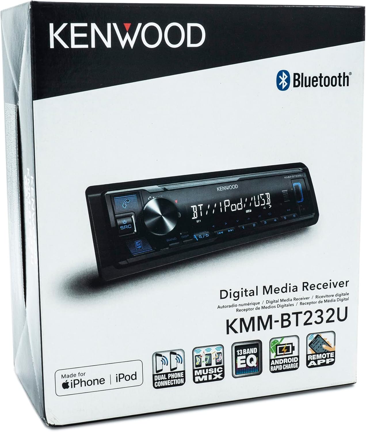 KENWOOD KMM-BT232U Bluetooth-motorstereo met USB-poort, AM/FM-radio, MP3-speler, Afneembare Voorkant