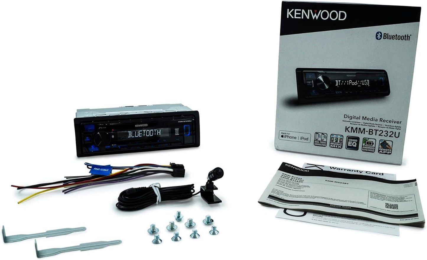 KENWOOD KMM-BT232U Bluetooth-motorstereo met USB-poort, AM/FM-radio, MP3-speler, Afneembare Voorkant