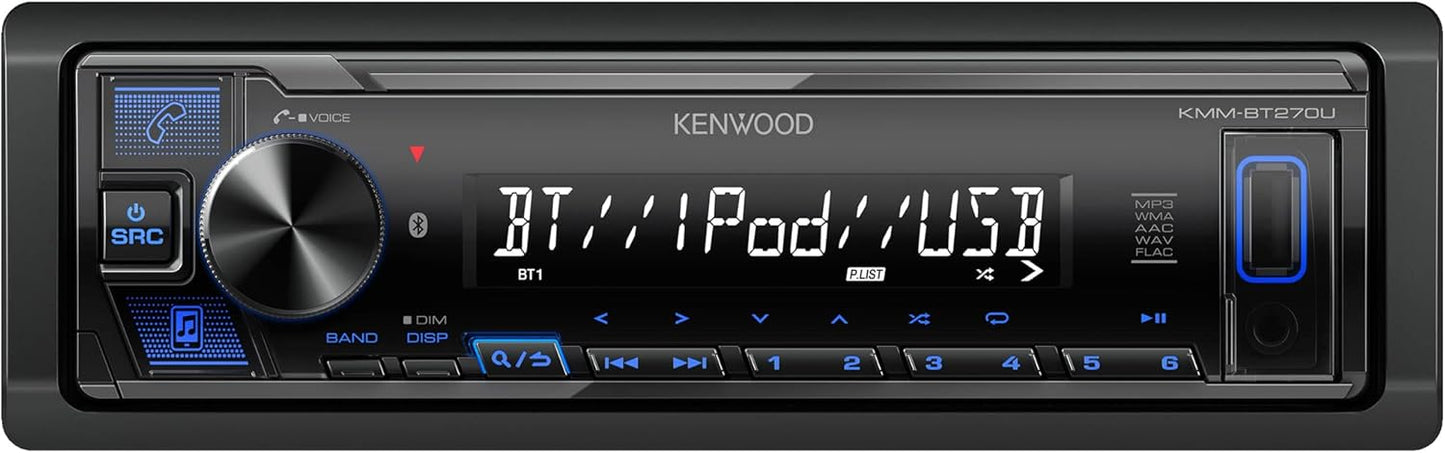 Autoradio numérique KENWOOD KMM-BT270U Bluetooth avec port USB – Radio AM/FM, lecteur MP3, écran LCD à contraste élevé, façade détachable, simple DIN, égaliseur 13 bandes