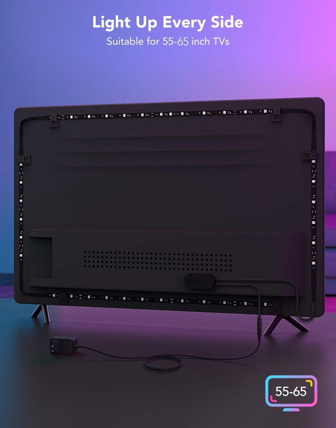 Govee TV LED Backlight, RGBIC Smart LED Strip Lights for 55-65 Inch TVs, Bluetooth and Wi-Fi APP Control, Works with Alexa & Google Assistant, Music Sync, 99+ Scene Modes, Adapter