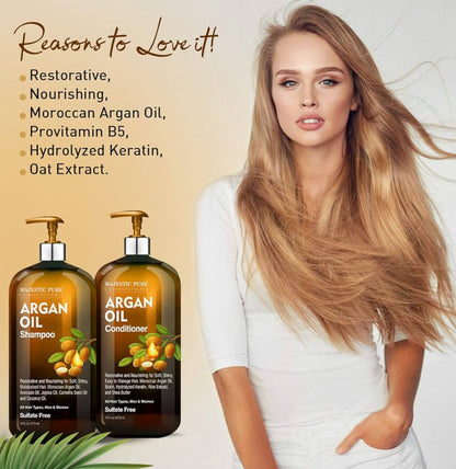 SUIWER Arganolie Sjampoe en Conditioner Stel, Voedend en Bevorder Sagte en Sygladde Hare | Sulfaatvry | Vir Alle Haartipes, Mans en Vroue