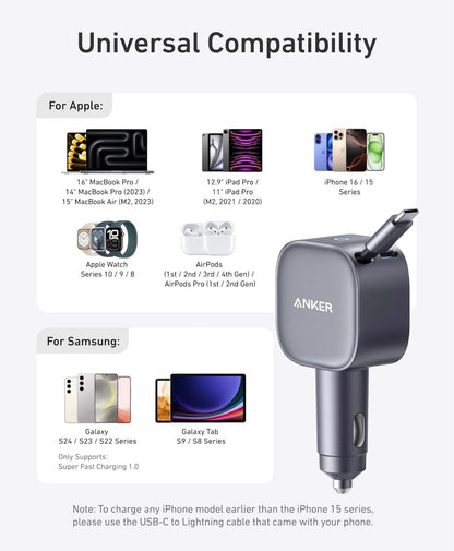 Anker USB-C Car Charger, 75W Max, Ultra-Compact, Type-C Fast Charger - NEW