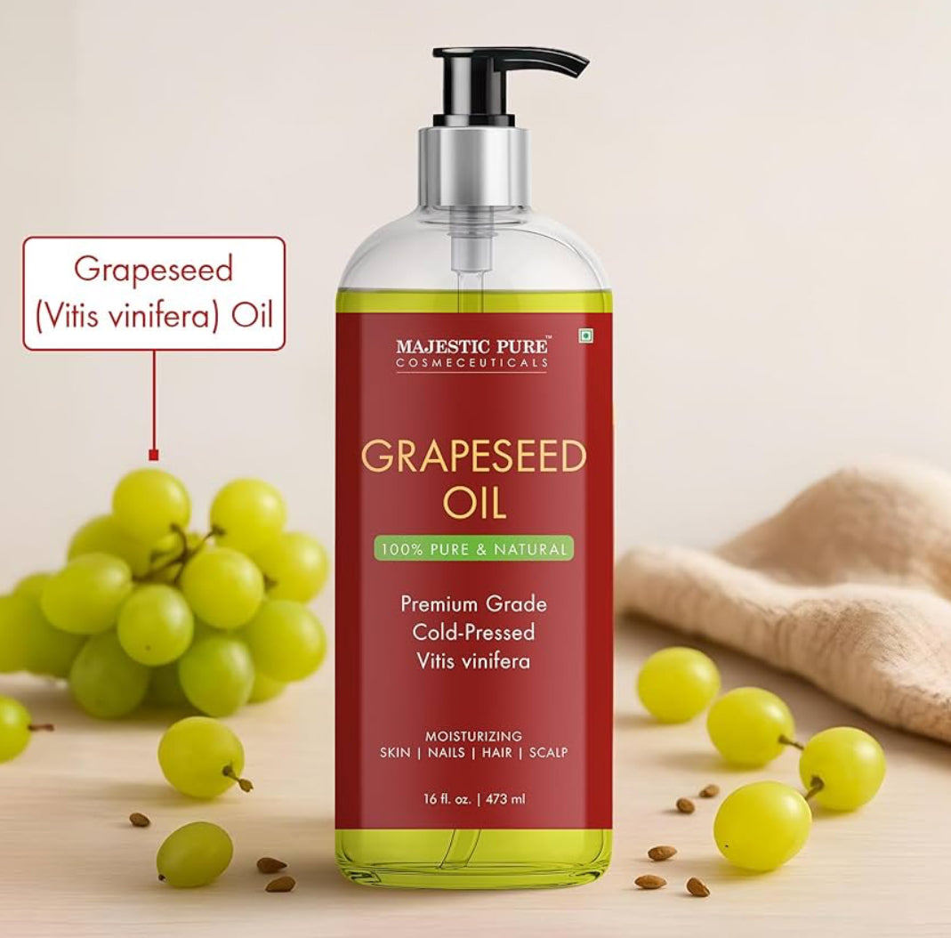 Suiwer Druiwepit-olie - 100% Suiwer & Natuurlik - Premium Graad, Kouegepars, Heksaanvrye Draerolie vir Vel, Hare en Liggaam - Hidraterende Vel - 16 Fl Oz