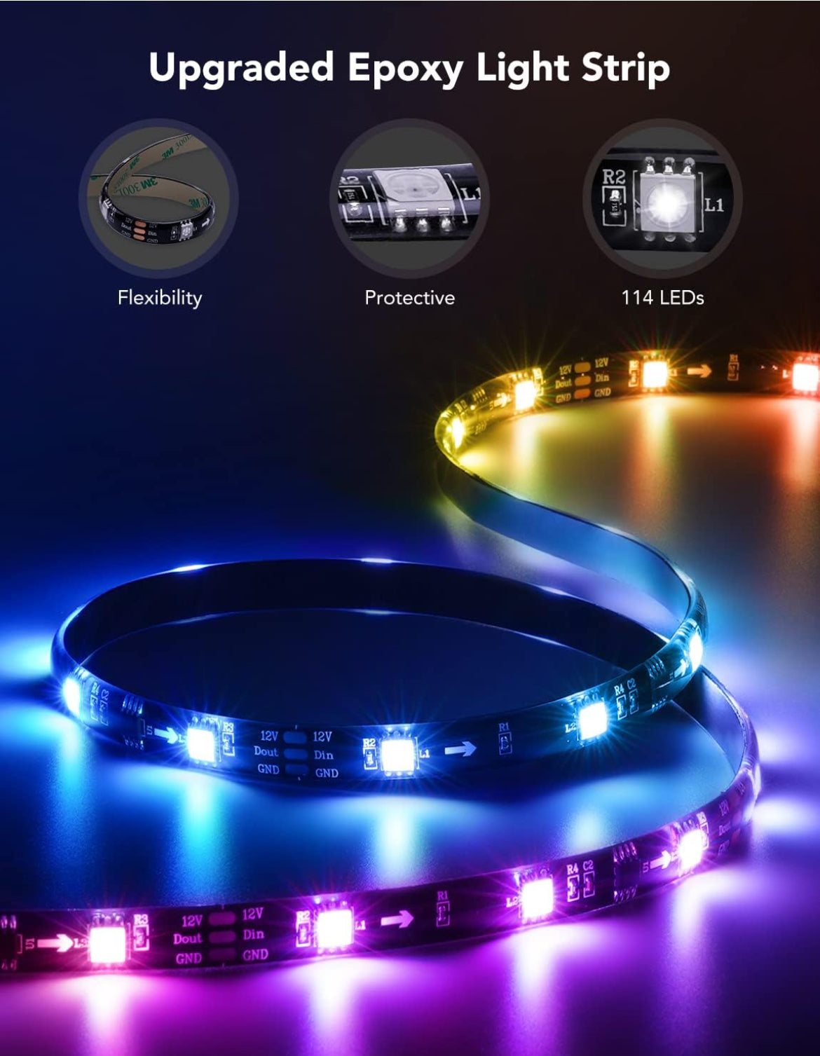 Govee TV LED Backlight, RGBIC Smart LED Strip Lights for 55-65 Inch TVs, Bluetooth and Wi-Fi APP Control, Works with Alexa & Google Assistant, Music Sync, 99+ Scene Modes, Adapter
