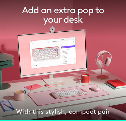 Logitech POP ICON Combo, Bluetooth-sleutelbord-en-muiskombo, Gemaklike Tik, programmeerbare Sleutels en Knoppies, Stil klikke, Maklik-Skakel tot 3 Toestelle - Roose