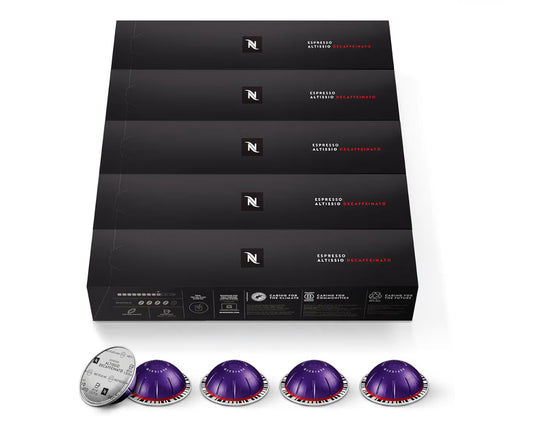 Nespresso Capsules Vertuo, Altissio Decaffeinato, Dark Roast Espresso - 50CT Espresso Pods, Brews (1.35 oz.)