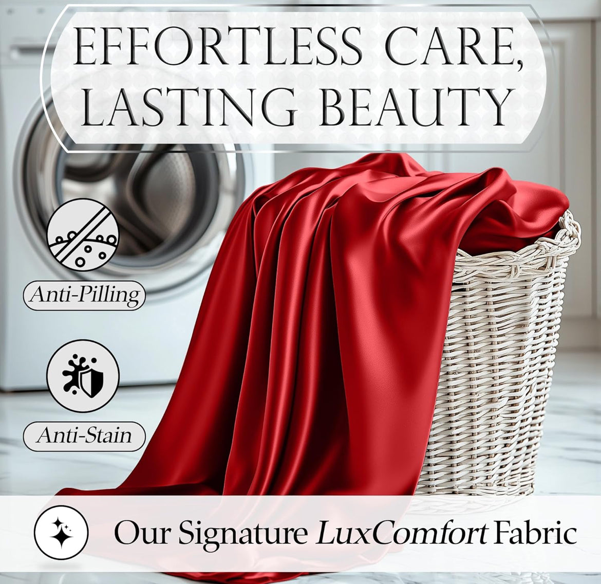 DECOLURE Satin Bed Sheets - 4 Piece Luxury Silky Queen Size Bedding Set - Softer Than Silk, Wrinkle-Free with 15” Deep Pocket Fitted Sheet, Perfect for Hair & Skin, Gifts for Women (Red)