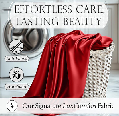 DECOLURE Satin Bed Sheets - 4 Piece Luxury Silky Queen Size Bedding Set - Softer Than Silk, Wrinkle-Free with 15” Deep Pocket Fitted Sheet, Perfect for Hair & Skin, Gifts for Women (Red)