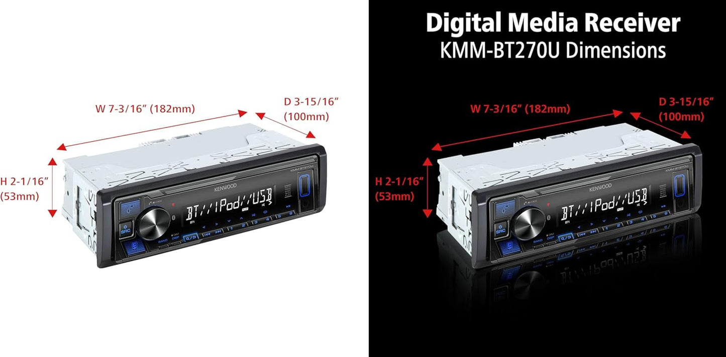 Autoradio numérique KENWOOD KMM-BT270U Bluetooth avec port USB – Radio AM/FM, lecteur MP3, écran LCD à contraste élevé, façade détachable, simple DIN, égaliseur 13 bandes