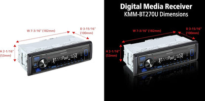 KENWOOD KMM-BT270U Bluetooth Digitale Media Motorenontvanger met USB-poort – AM/FM-radio, MP3-speler, hoë kontras LCD, afneembare voorpaneel, enkel DIN, 13-band EQ