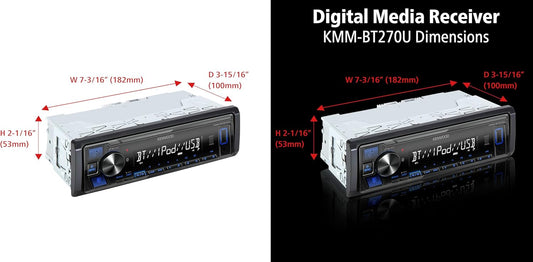 KENWOOD KMM-BT270U Bluetooth Digitale Media Motorenontvanger met USB-poort – AM/FM-radio, MP3-speler, hoë kontras LCD, afneembare voorpaneel, enkel DIN, 13-band EQ