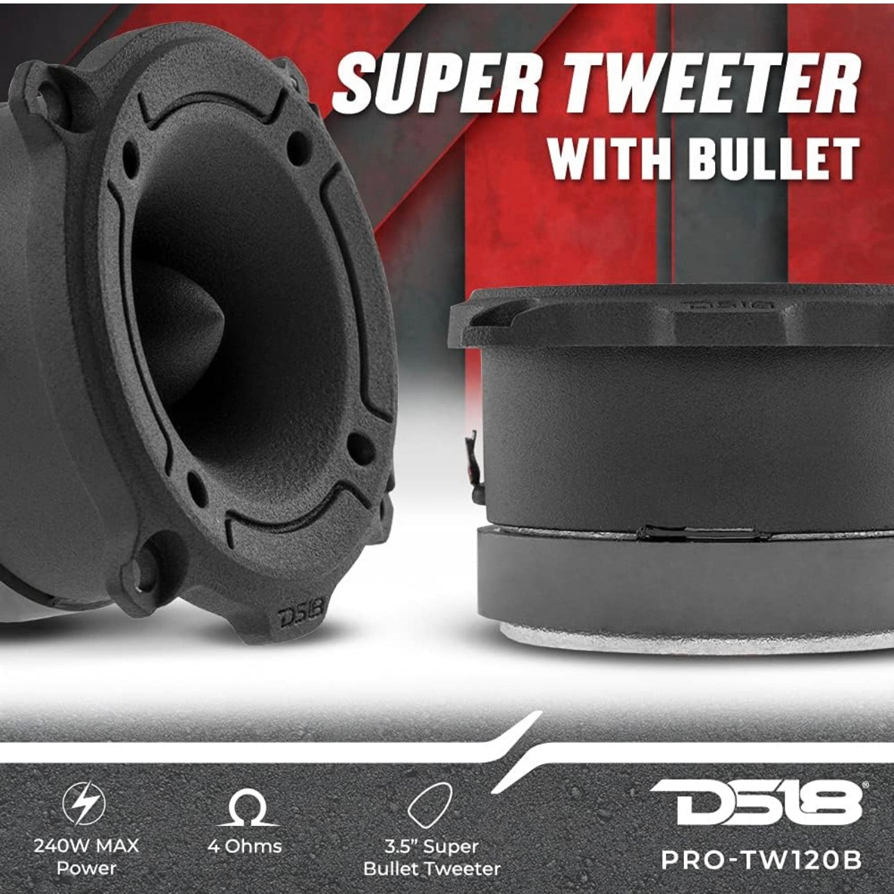 DS18 PRO-TW120B PRO Tweeter in Black - 3" 240W Max 4 Ohms, Built in Crossover -  (Pair)