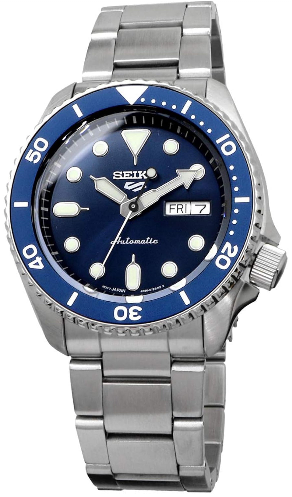 SEIKO Outomatiese Horlosie vir Mans - 5 Sports - Dag-/Datumkalender, LumiBrite Wysers en Merkers, en Roterende Ring, 100m Waterbestand