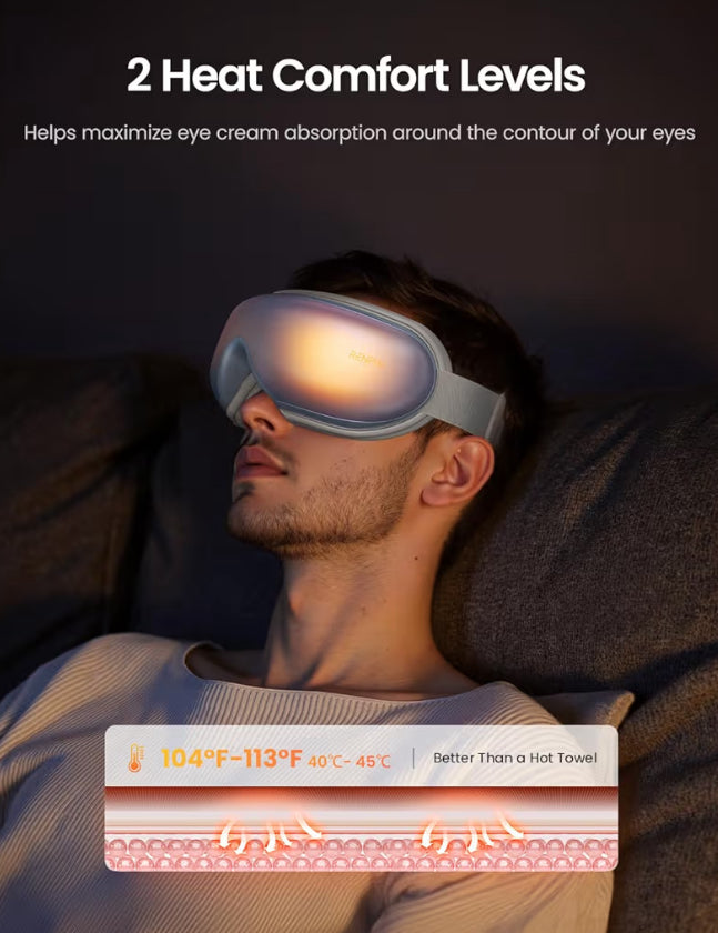 New Eye Massager w/ Heat Eyeris  with Remote, Compression, Silent Mode, Bluetooth, Heated Sleep Mask for Strain Relief (Blue)
