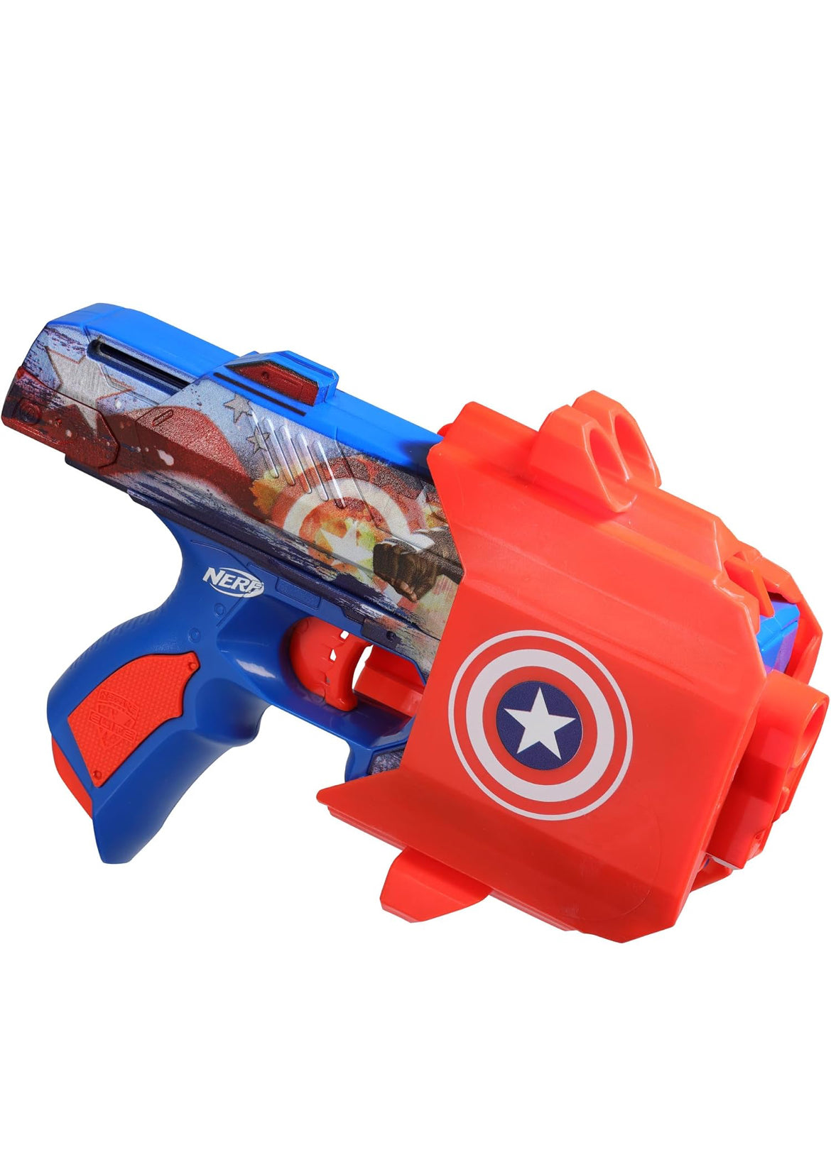 Nerf Marvel Captain America Dart Blaster, 10 Elite Darts, Holster, Toy Foam Blasters for 8 Year Old Boys & Girls & Up