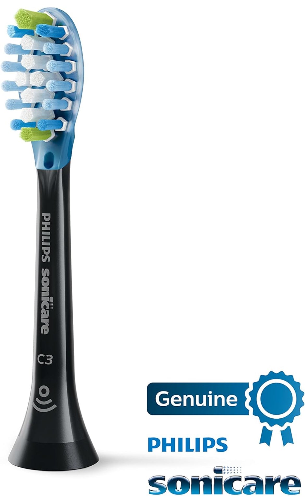 Philips Sonicare Oorspronklike C3 Premium Plaque Control Vervangende Tandeborselkoppe, 2 Borselkoppe (Swart) HX9042/95