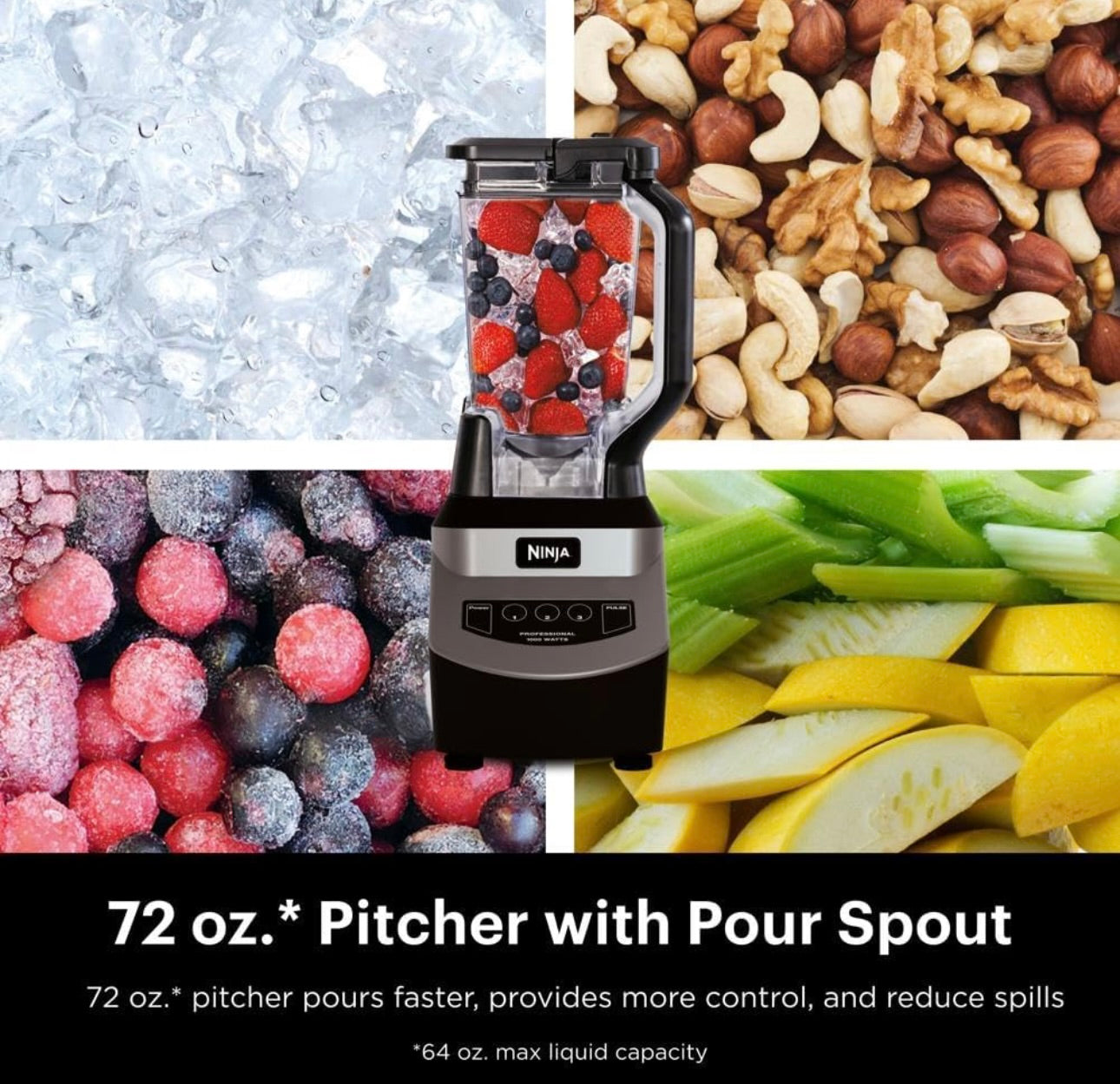 Ninja Blender Crushes Ice  Fruit, and-Veggies, 1000-Watt, Dishwasher Safe - Black (NJ601AMZ)