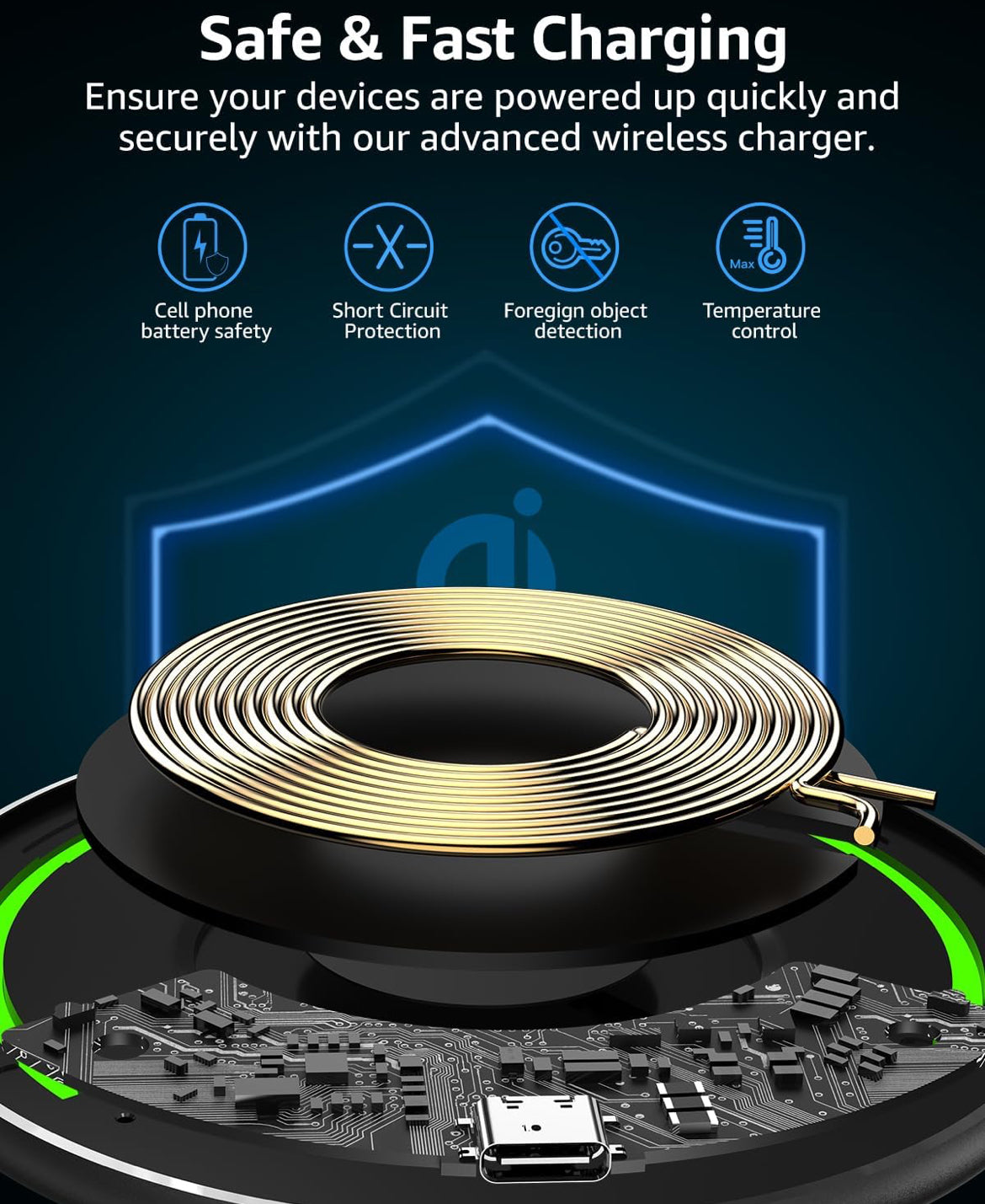 New Anti-Slip Wireless Charger 15W Max Fast Charging Pad Compatible w/ iPhone,Samsung Galaxy - Black