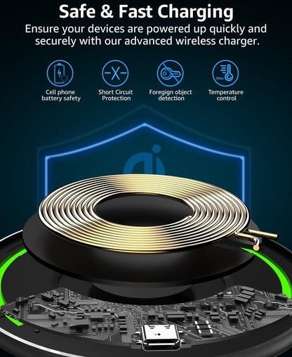 New Anti-Slip Wireless Charger 15W Max Fast Charging Pad Compatible w/ iPhone,Samsung Galaxy - Black