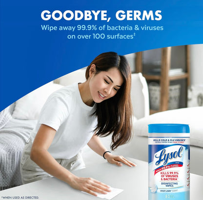 Lysol Ontsmettingsdoekies Bondel, Noodsaaklikhede vir Huiswoonstel Koshuiskamer en Skoonmaakbenodigdhede, Algemene Skoonmaker, Veeldoelige Skoonmaakdoekies, Veelvuldige-Geur Sanitasie Doekies Bondel, 80 Tel (4pk)