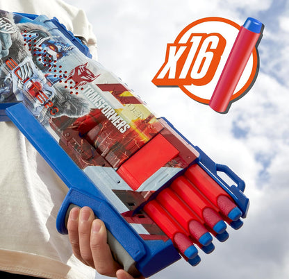 NERF Transformers Optimus Primal Dart Blaster, 16 Nerf Elite Darts, Pump Action, Toy Foam Blasters for 8 Year Old Boys & Girls & Up