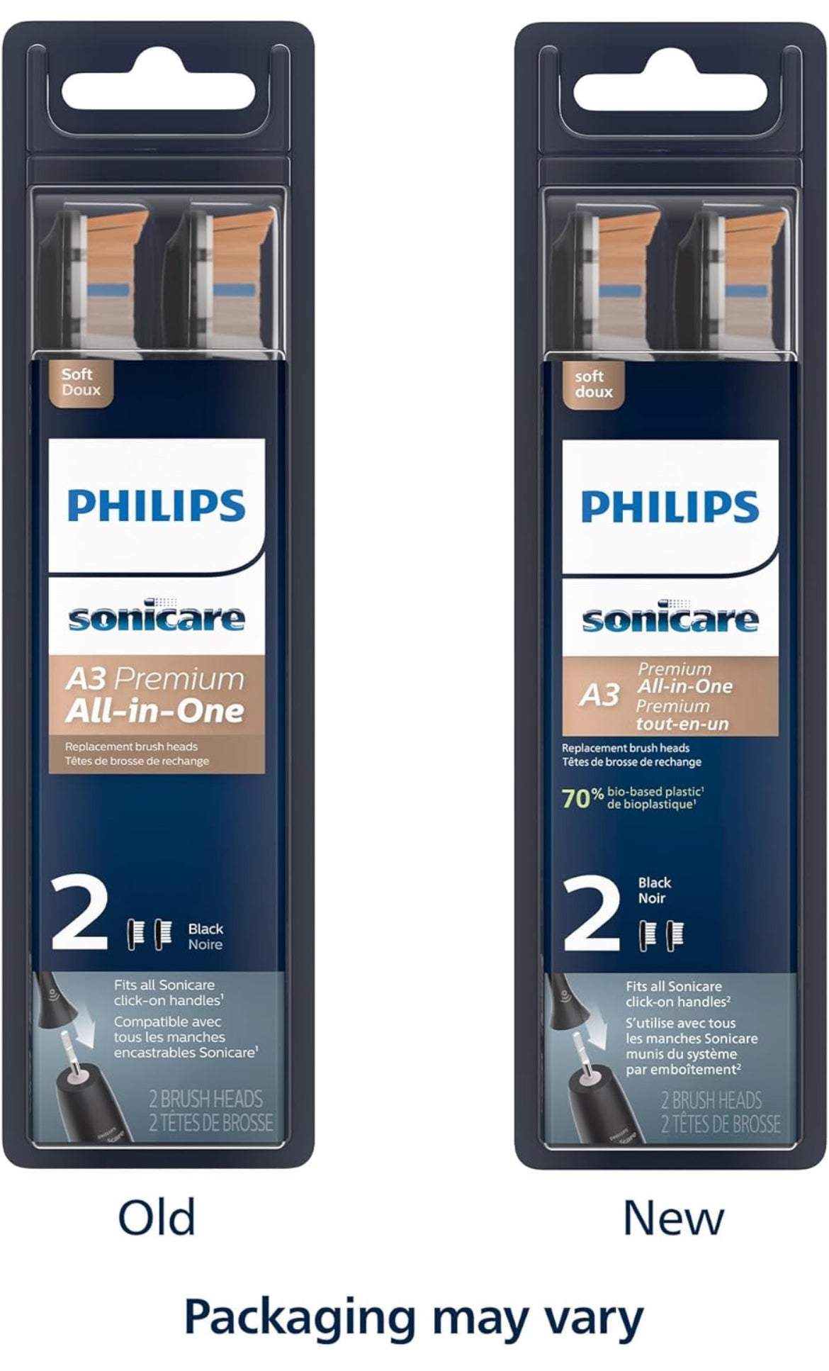 Philips Sonicare Oorspronklike A3 Premium Alles-in-Een Vervangings-tandeborselkoppe, 2 Borselkoppe (Swart) HX9092/95