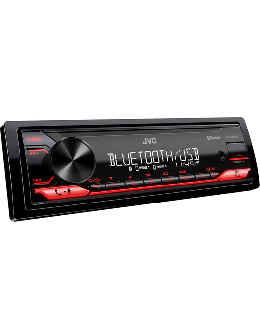 JVC KD-X280BT Bluetooth Motorradio met USB-poort – AM/FM-radio, MP3-speler, Hoëkontras LCD, 50 Watt, Afneembare Voorpaneel – Enkel DIN – 13-band EQ