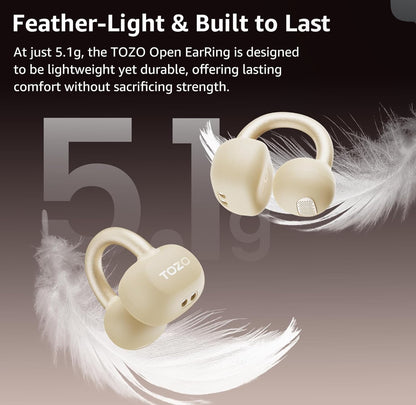Open Ear Clip Earbuds, Lightweight Comfort 40H Play BT w/ Smart Digital Display - Khaki