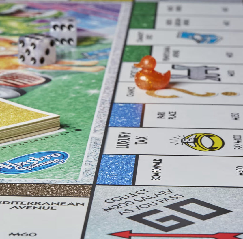 Hasbro Gaming Monopoly Sparkle Edition Board Game w/ Glittery Tokens, Pearlescent Dice, Sparkly Look