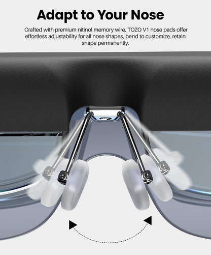 TOZO VIZO V1 AR Glasses with Ultra-Bright Display, Built-in Stereo Speakers, Adjustable Myopia Correction (0–500°), 118" Virtual Mega Screen, 2D/3D Mode Switching Compatible for iPhone/Mac/PC