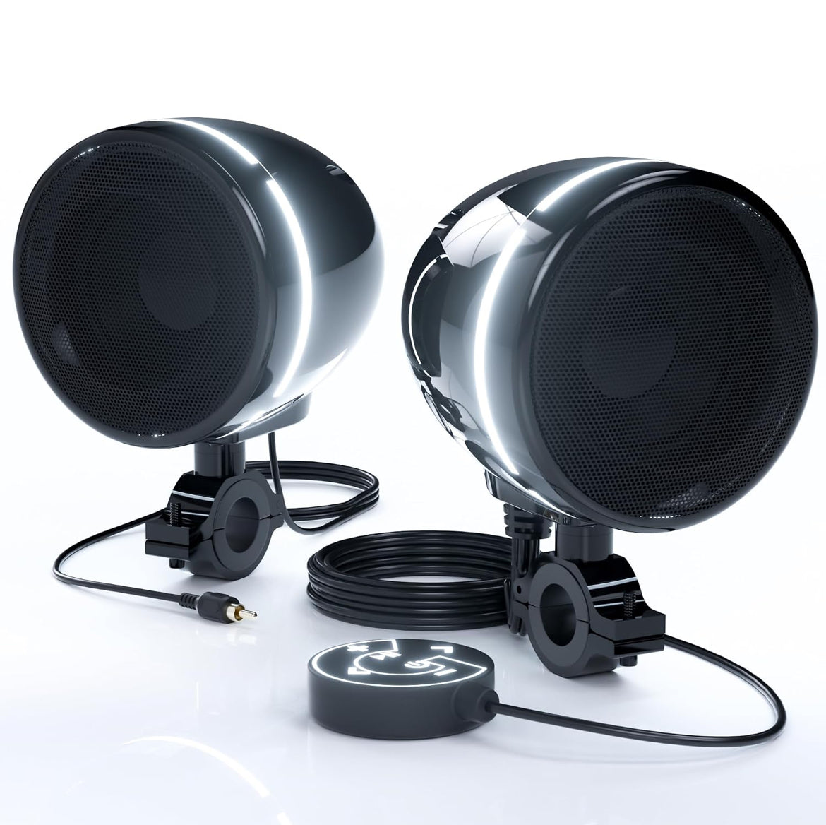 Motorcycle Bluetooth Speakers 4 Inch Motorcycle Radio with LED Ring
Waterproof 300W Speakers, Built-in Amplifier, USB/AUX,Wired Control, Great for Harley, ATV, scooters 4-Wheeler