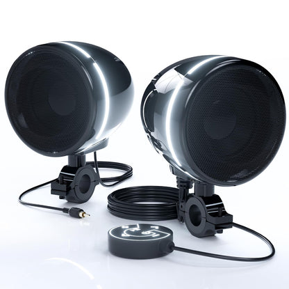 Motorcycle Bluetooth Speakers 4 Inch Motorcycle Radio with LED Ring
Waterproof 300W Speakers, Built-in Amplifier, USB/AUX,Wired Control, Great for Harley, ATV, scooters 4-Wheeler