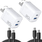 INIU 30W USB C Charger, 2-Pack PD QC 3.0 Dual Port Fast Charging, Type C Charger Block with 5ft USB-C Cable, GaN Tech Type C Power Adapter for iPhone 16 15 14 Pro Max Samsung S24 S23 S22 Ultra, White