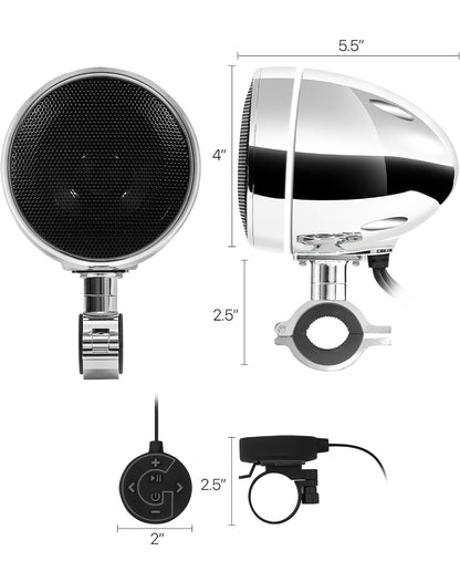 4 Inch Motorcycle Speakers Bluetooth Waterproof Audio System
Waterproof 300W Speakers, Built-in Amplifier, USB/AUX,Wired Control, Great for Harley, ATV, scooters 4-Wheeler