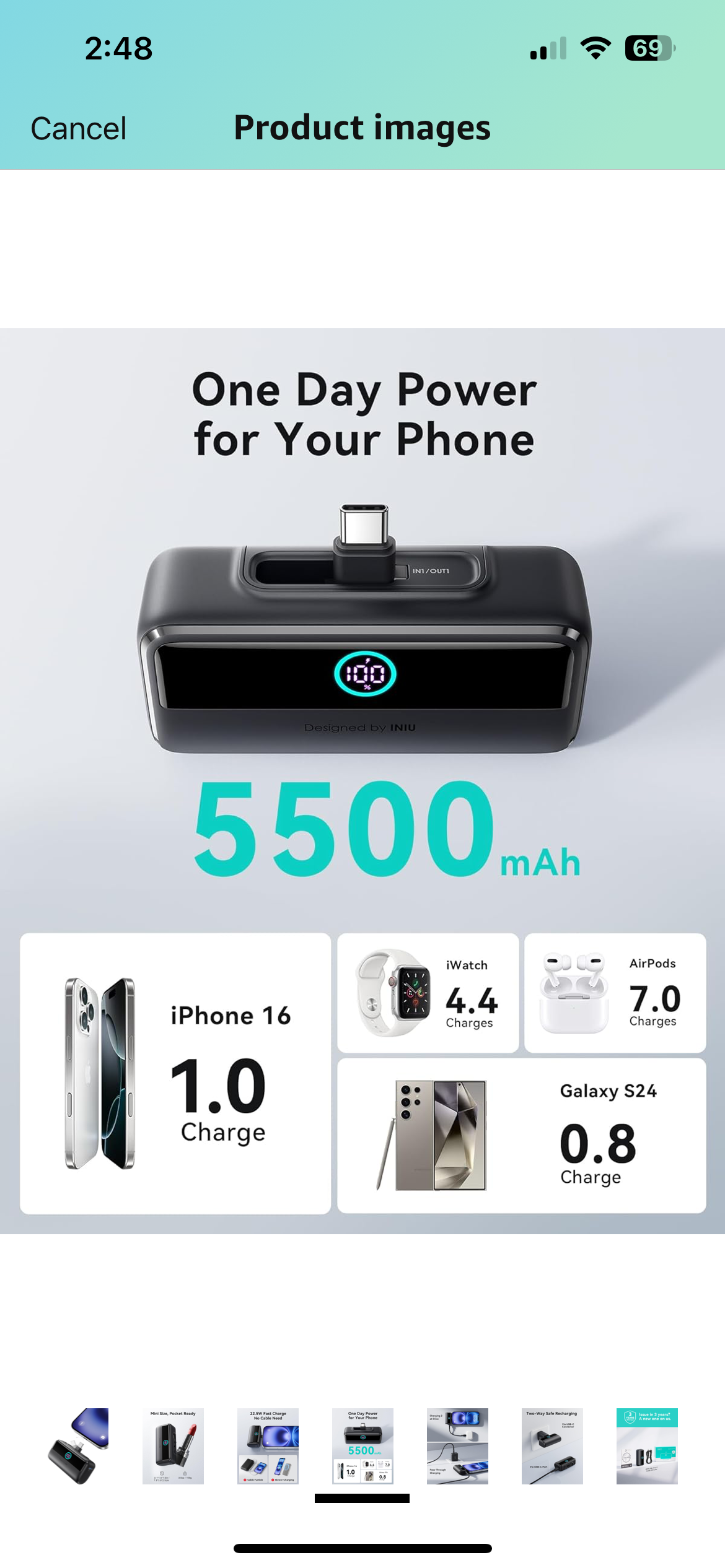 INIU Mini Portable Charger, 5500mAh Power Bank with Build-in USB-C Connector, 22.5W PD Fast Charging USB C in&Out Battery Pack, External Phone Charger for iPhone 16/15, Samsung S23 S22, Google etc