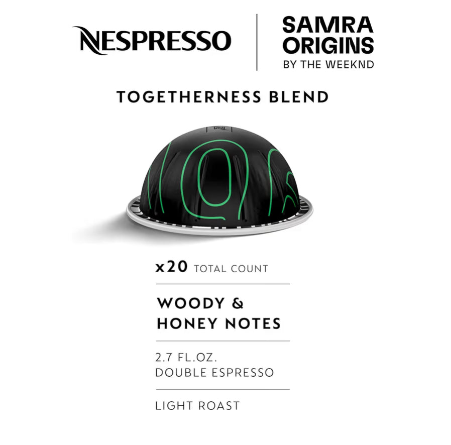 Nespresso I Samra Origins deur The Weeknd Vertuo Versnit, Dubbel Espresso, Liggerooster, Brousels 2.7 Oz. -20ET Peule