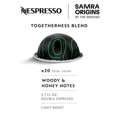 Nespresso I Samra Origins deur The Weeknd Vertuo Versnit, Dubbel Espresso, Liggerooster, Brousels 2.7 Oz. -20ET Peule