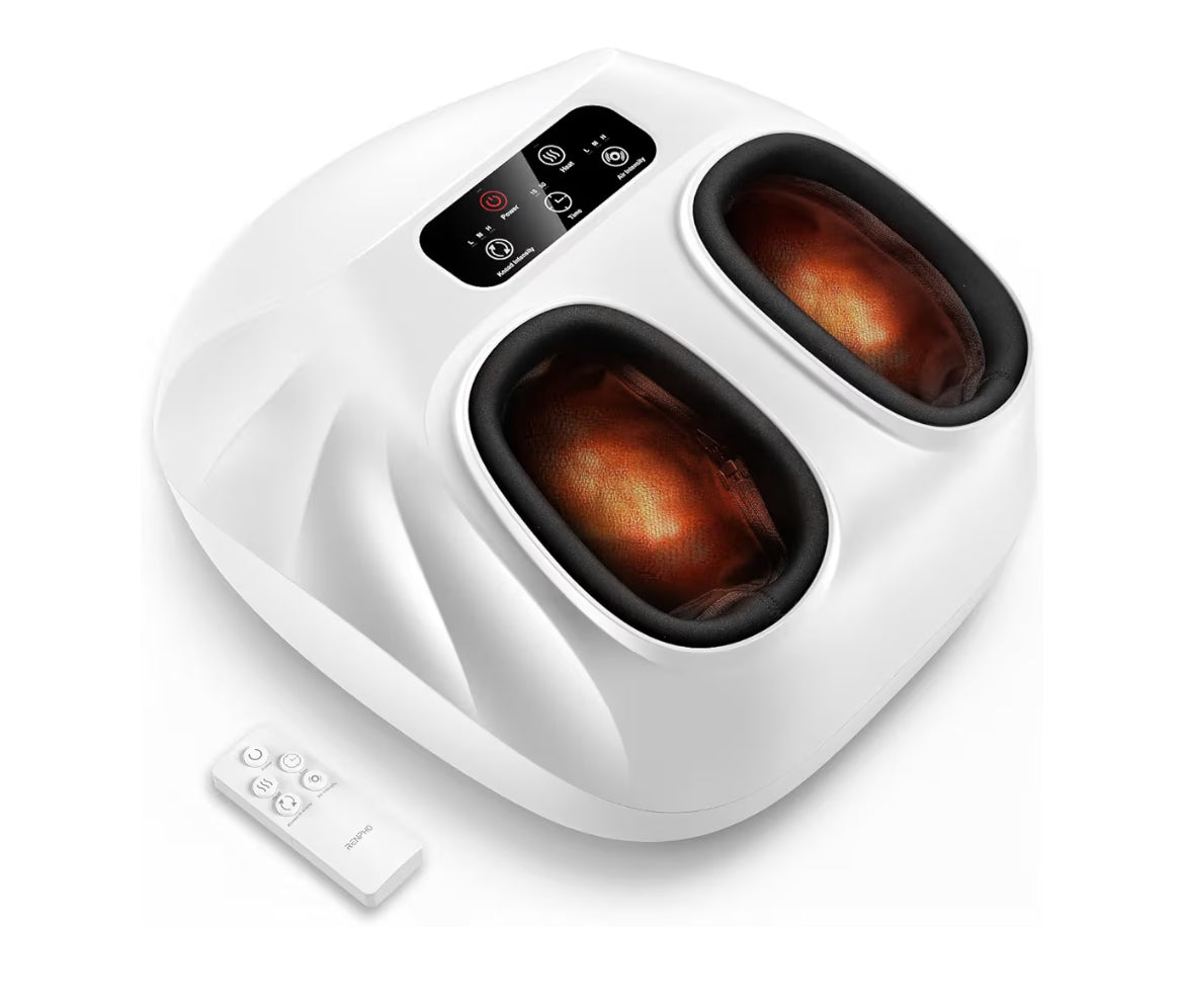Foot Massager Machine with Heat Shiatsu Foot Massager for Plantar Fasciitis Cordless Control, Up to Size 14 (White)